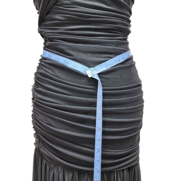 One-Shoulder Black Ruched Evening Gown With Sheer Skirt Size S - Picture 9 of 9